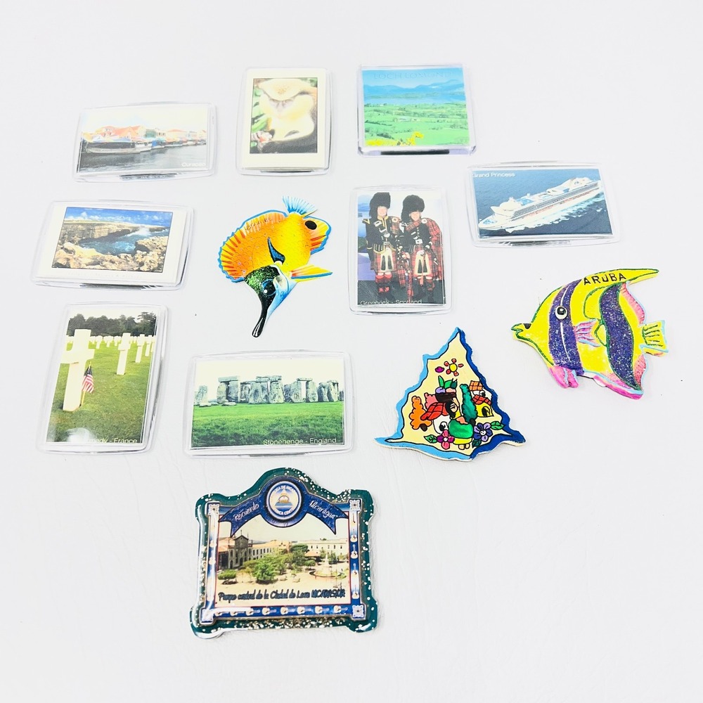 Mixed Travel Photo Magnets Lot of 12 Scenic Europe Tropical Fish Souvenir Set